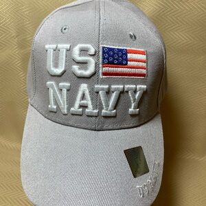 US Navy Gray Cap with American Flag